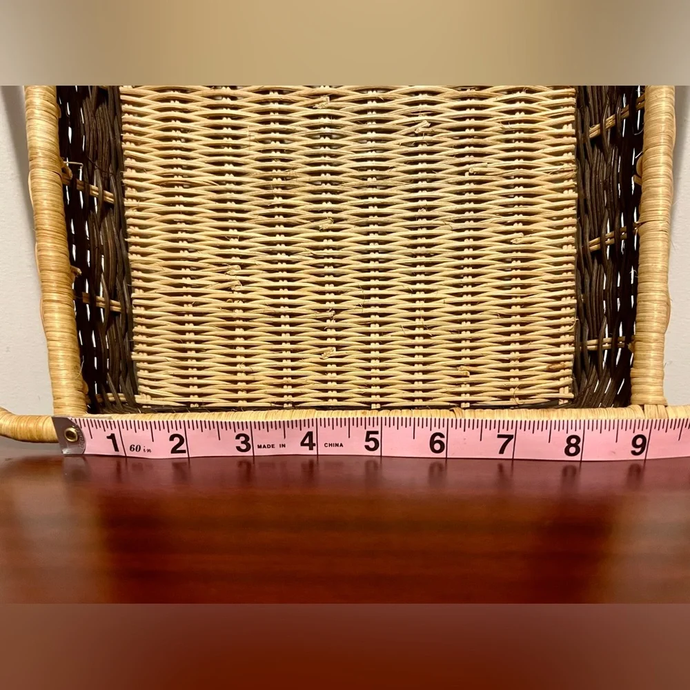 Two Tone Woven Wicker Rattan Serving‎ Tray with Handles Square Brown Natural Tan